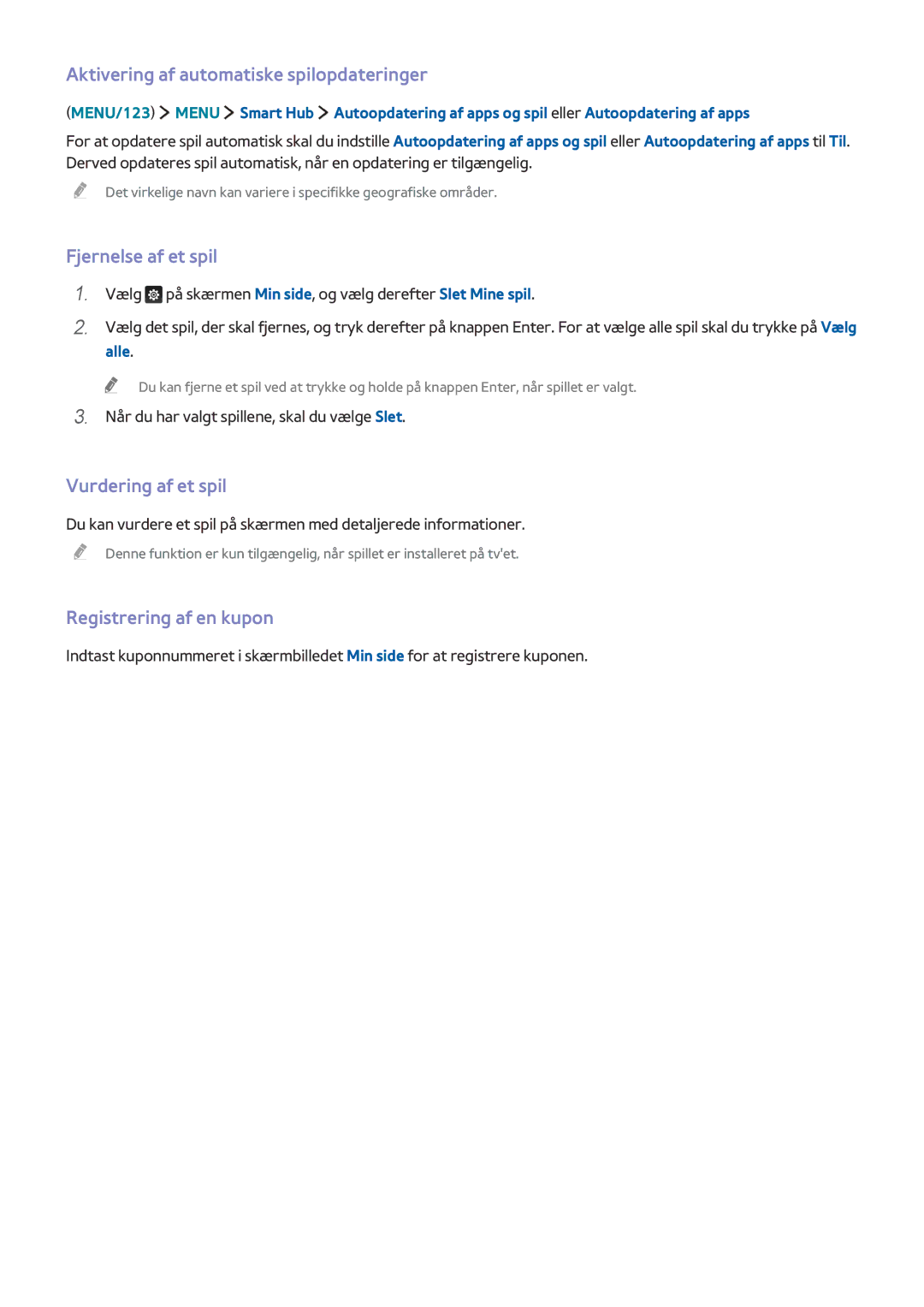 Samsung UE65JS9005QXXE manual Aktivering af automatiske spilopdateringer, Fjernelse af et spil, Vurdering af et spil, Alle 