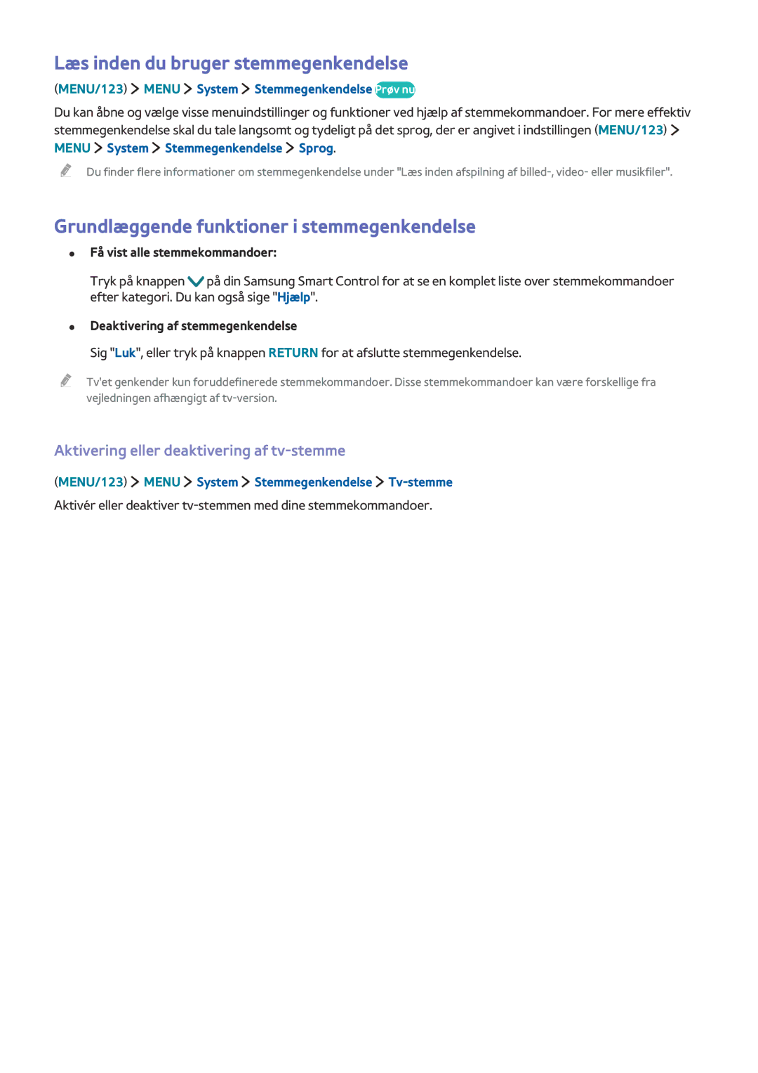 Samsung UE88JS9505QXXE, UE48JS9005QXXE Læs inden du bruger stemmegenkendelse, Grundlæggende funktioner i stemmegenkendelse 