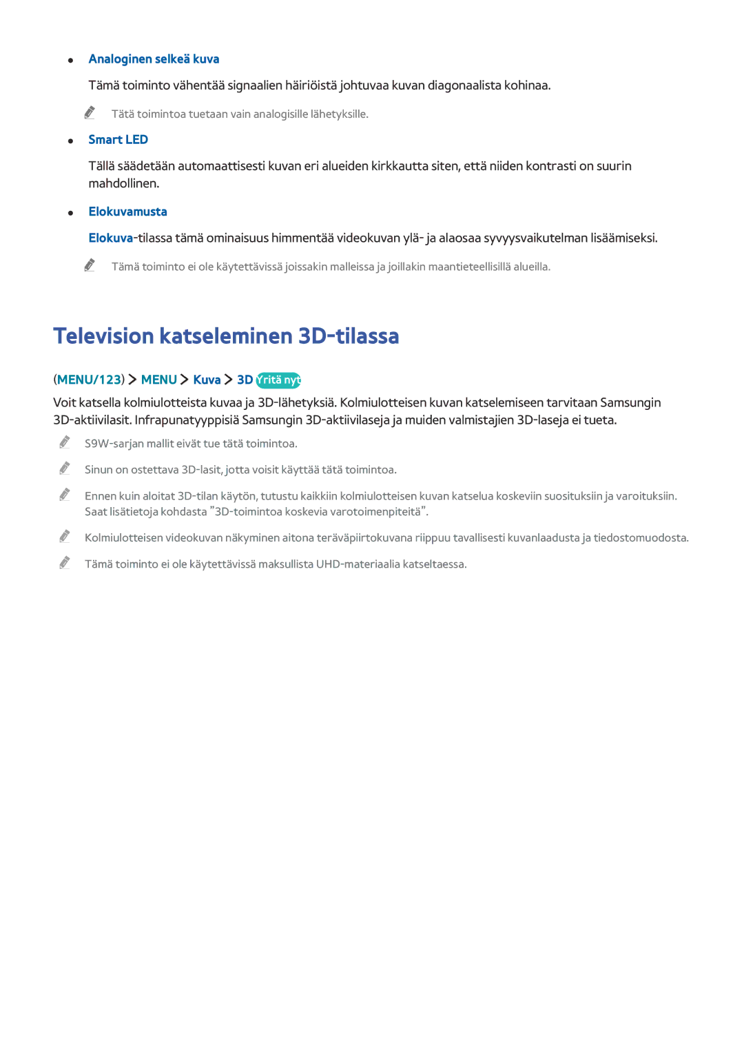 Samsung UE82S9WAQXXE, UE48JS9005QXXE Television katseleminen 3D-tilassa, Analoginen selkeä kuva, Smart LED, Elokuvamusta 