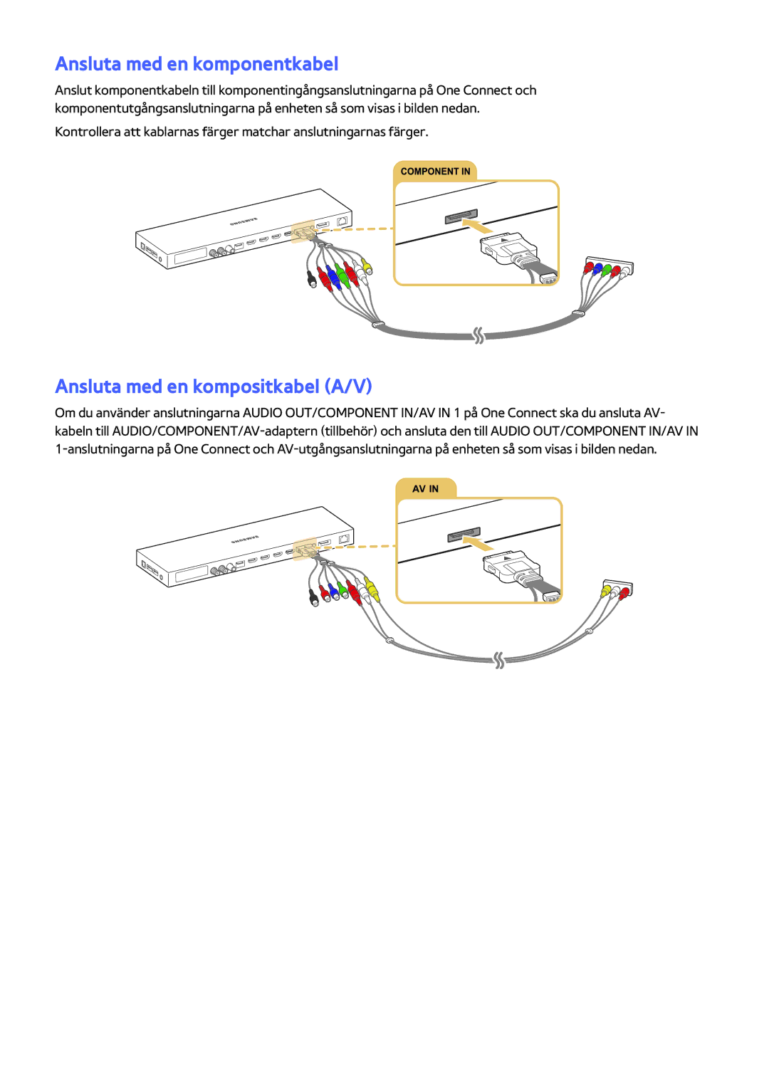 Samsung UE65JS9505QXXE, UE48JS9005QXXE, UE65JS9005QXXE manual Ansluta med en komponentkabel, Ansluta med en kompositkabel A/V 