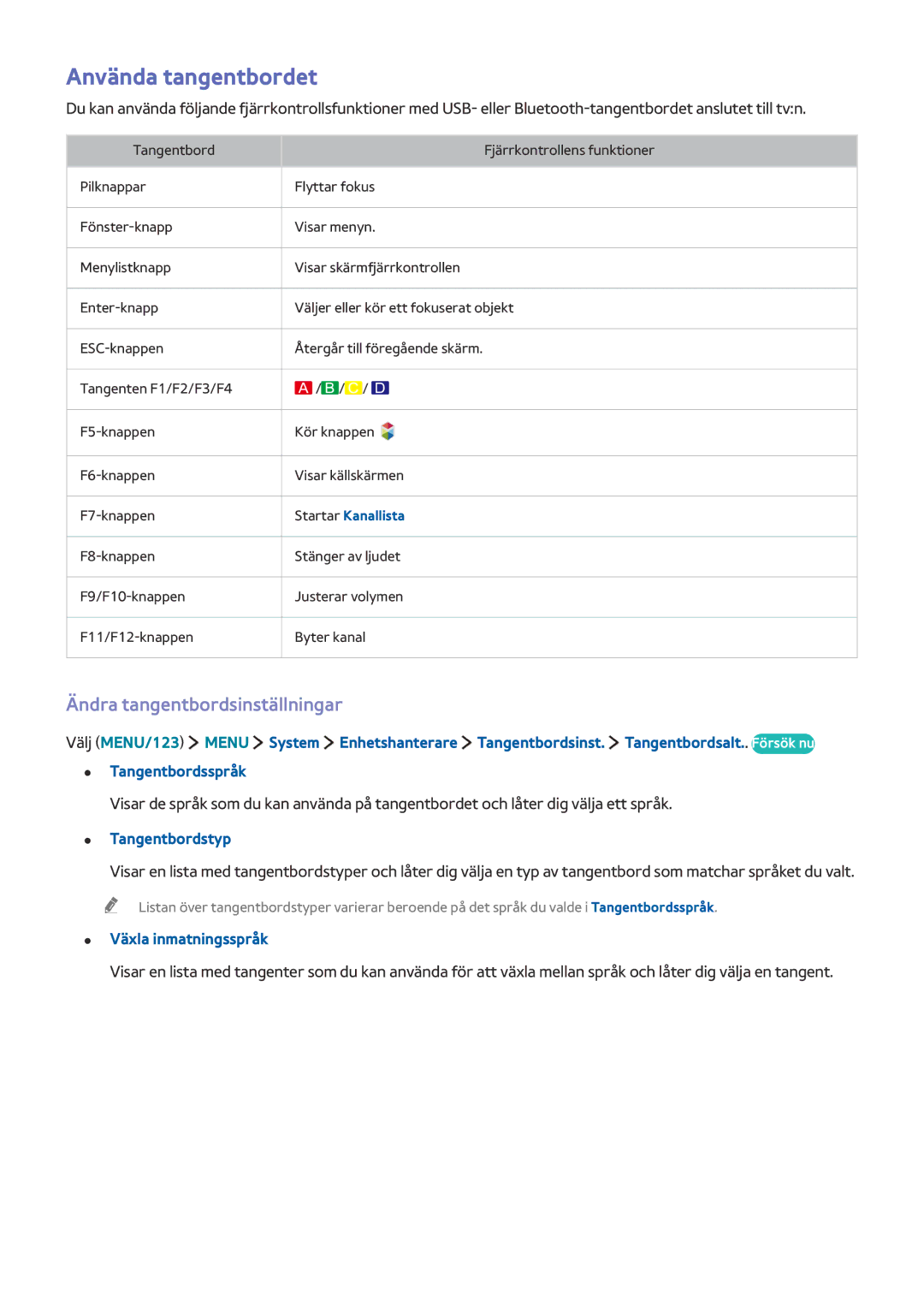 Samsung UE88JS9505QXXE Använda tangentbordet, Ändra tangentbordsinställningar, Tangentbordstyp, Växla inmatningsspråk 