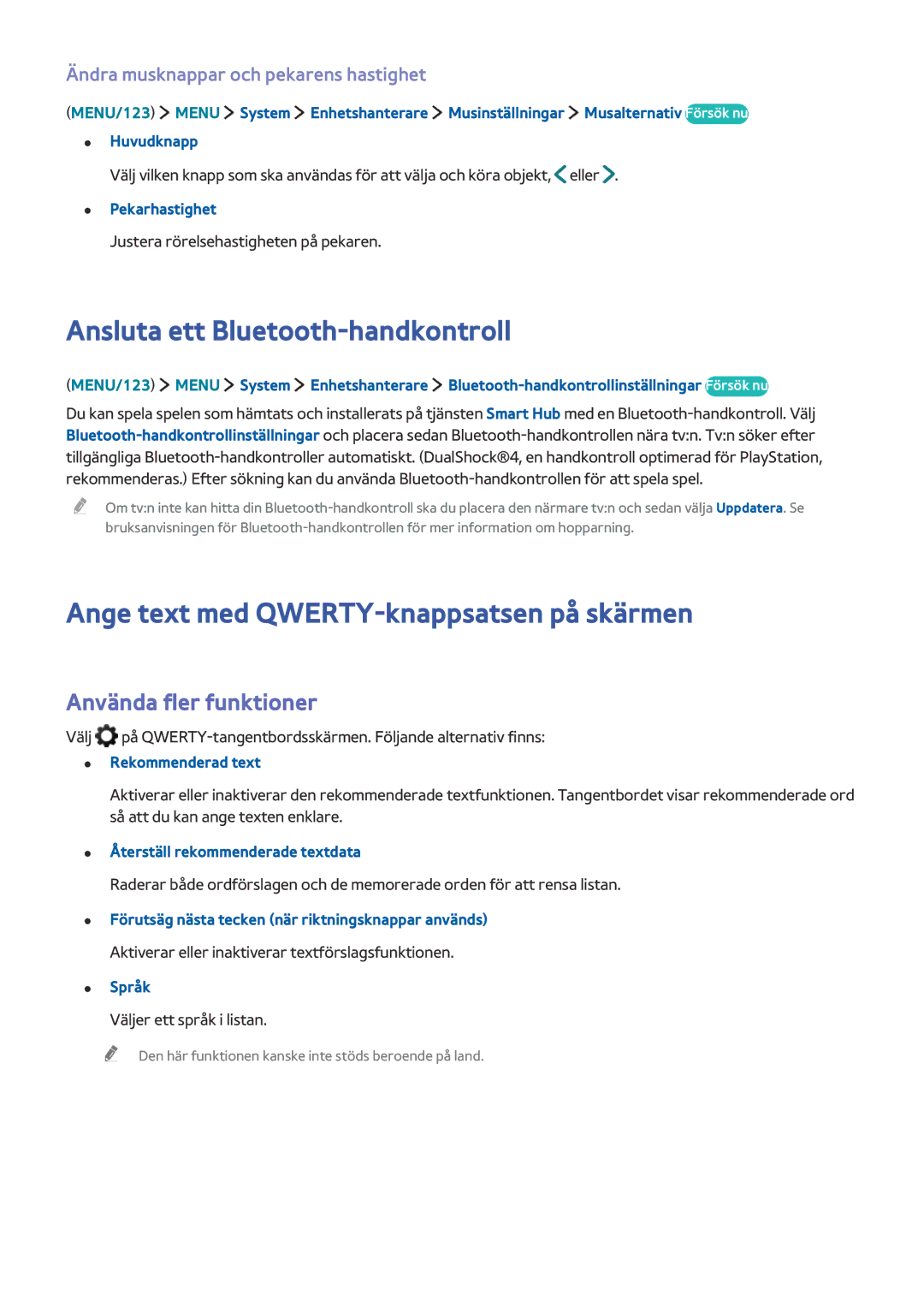 Samsung UE55JS9005QXXE, UE48JS9005QXXE Ansluta ett Bluetooth-handkontroll, Ange text med QWERTY-knappsatsen på skärmen 