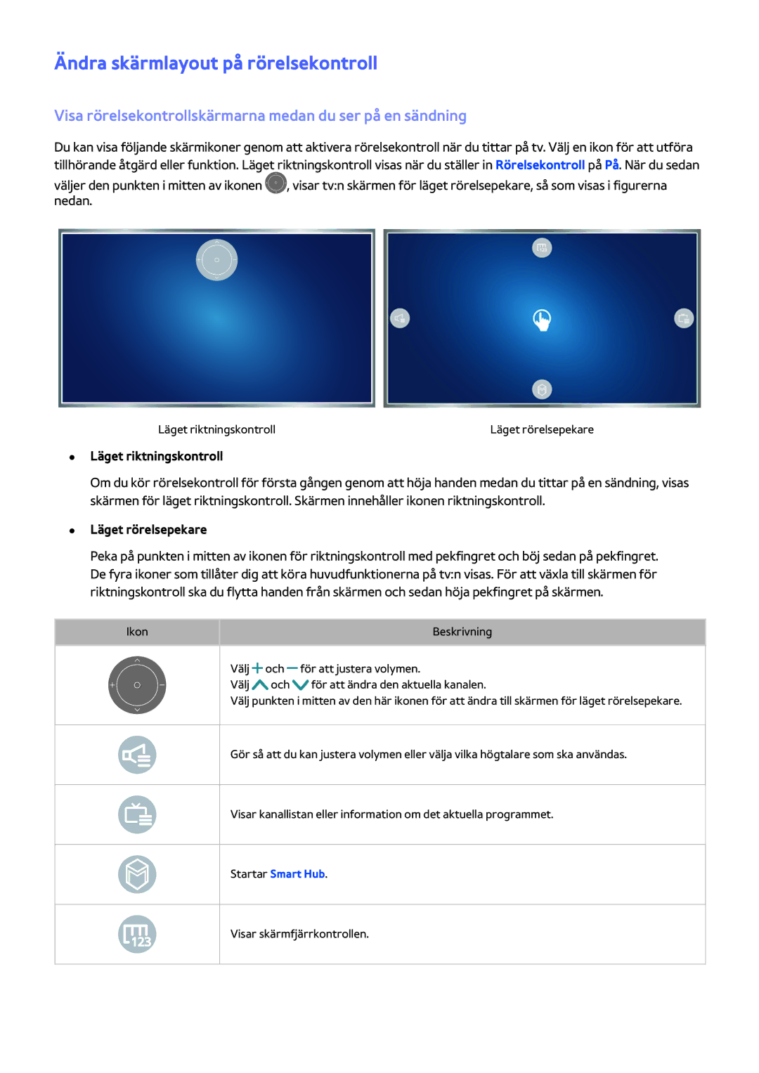 Samsung UE65JS9505QXXE Ändra skärmlayout på rörelsekontroll, Visa rörelsekontrollskärmarna medan du ser på en sändning 