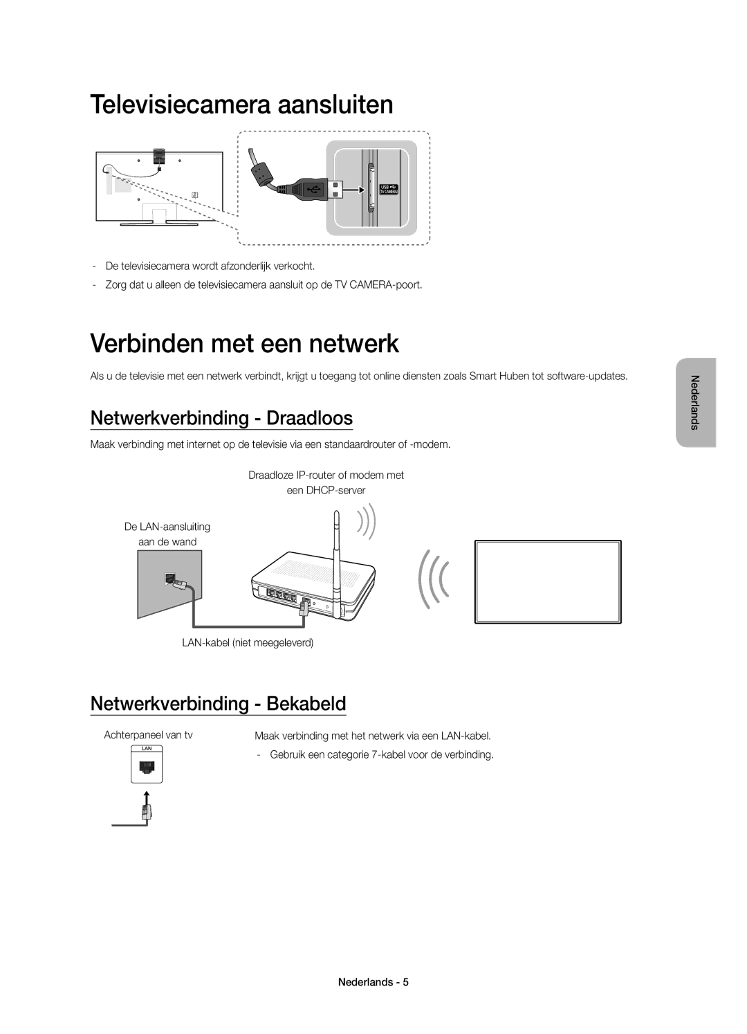 Samsung UE50JU6400KXXU, UE48JU6440WXXH Televisiecamera aansluiten, Verbinden met een netwerk, Netwerkverbinding Draadloos 