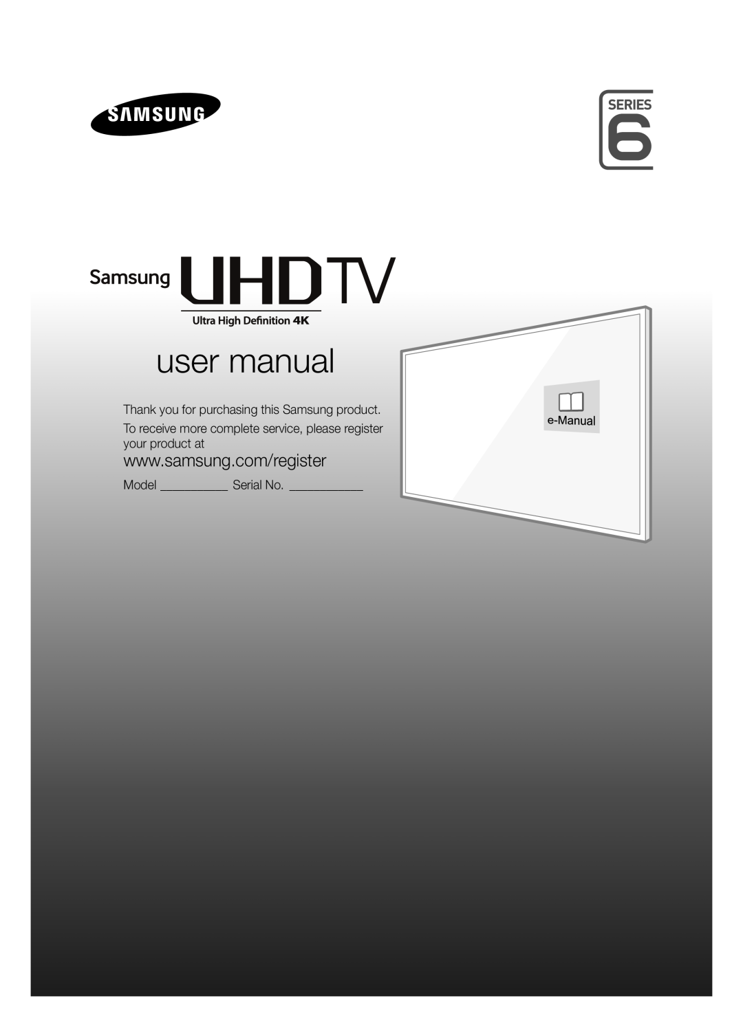 Samsung UE40JU6410UXXC, UE48JU6440WXXH manual user manual, Thank you for purchasing this Samsung product, Model Serial No 