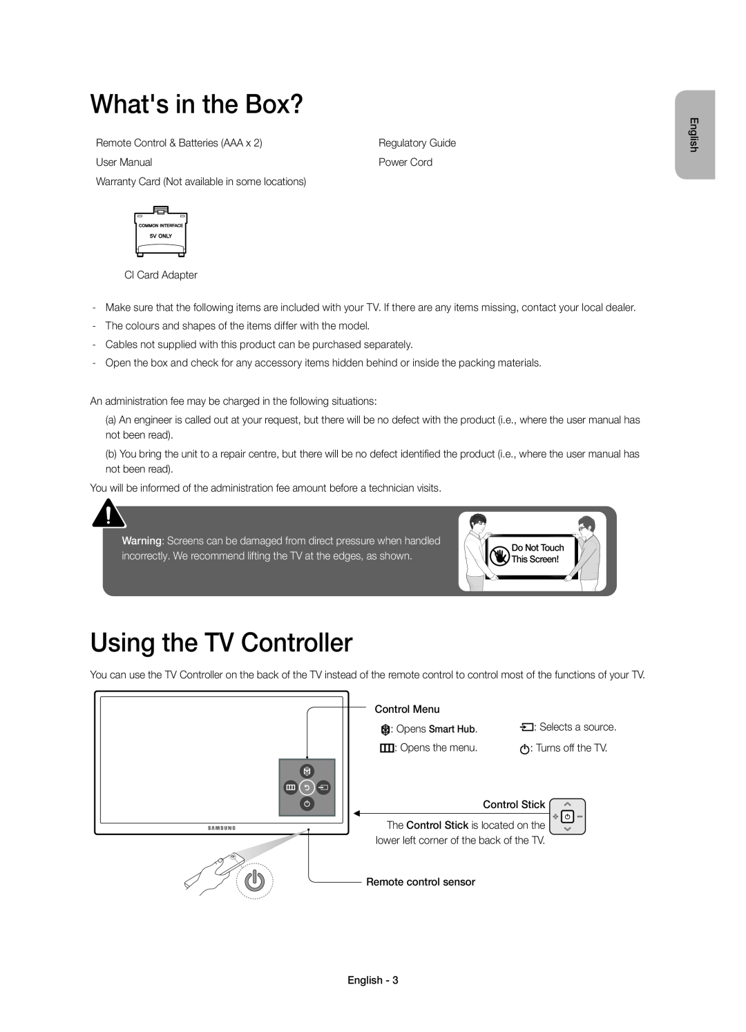 Samsung UE55JU6400KXZT, UE48JU6440WXXH, UE40JU6410UXXC, UE48JU6400KXXC manual Whats in the Box?, Using the TV Controller 