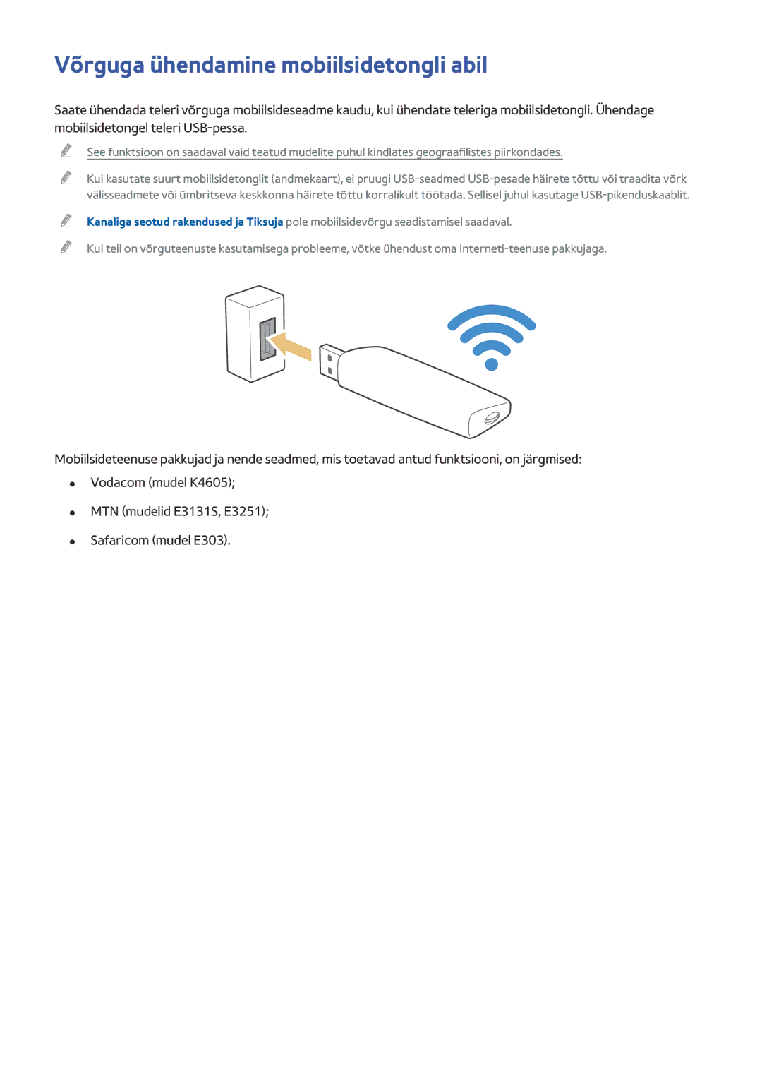 Samsung UE40JU6740UXZG, UE48JU6495UXZG, UE48JU6490UXZG, UE40JU6450UXZG manual Võrguga ühendamine mobiilsidetongli abil 