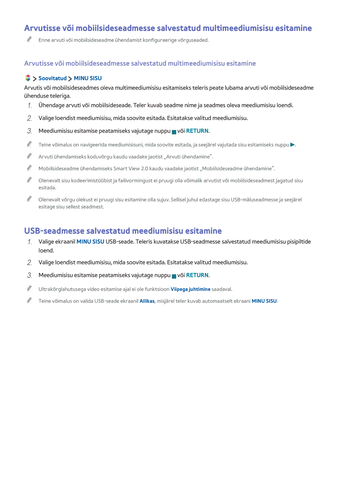 Samsung UE55JU7502TXXH, UE48JU6495UXZG manual USB-seadmesse salvestatud meediumisisu esitamine, Soovitatud Minu Sisu 