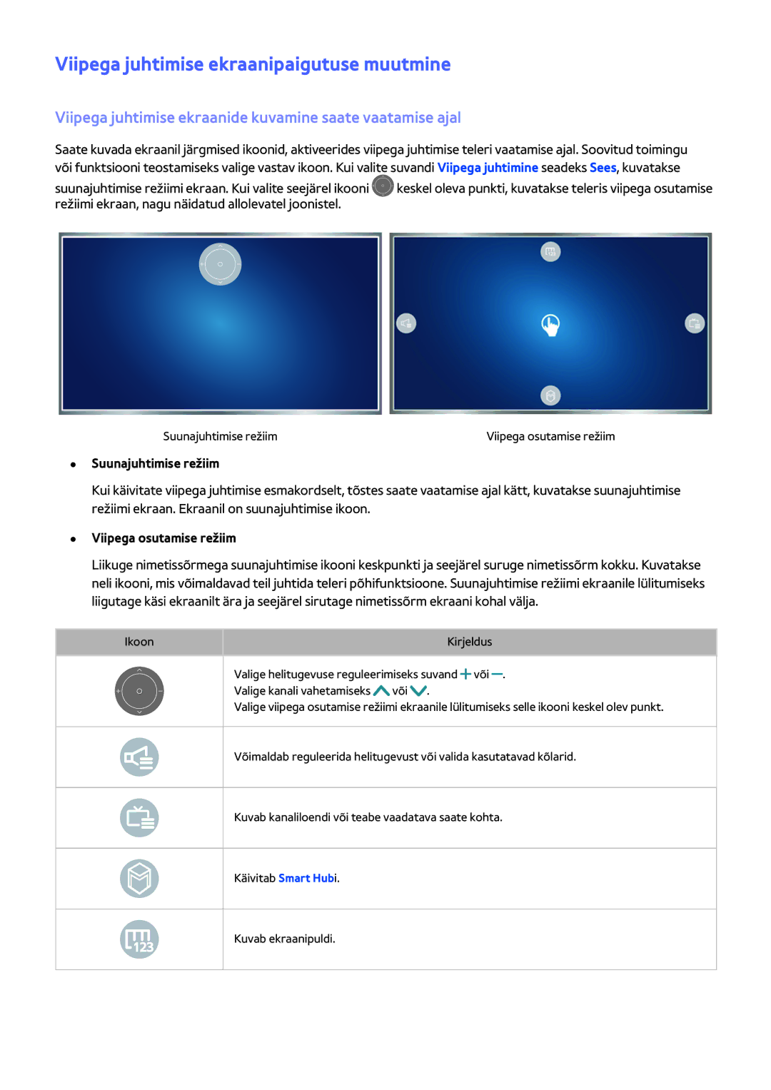 Samsung UE48JU6495UXZG, UE48JU6490UXZG, UE40JU6450UXZG, UE40JU6430UXZG manual Viipega juhtimise ekraanipaigutuse muutmine 