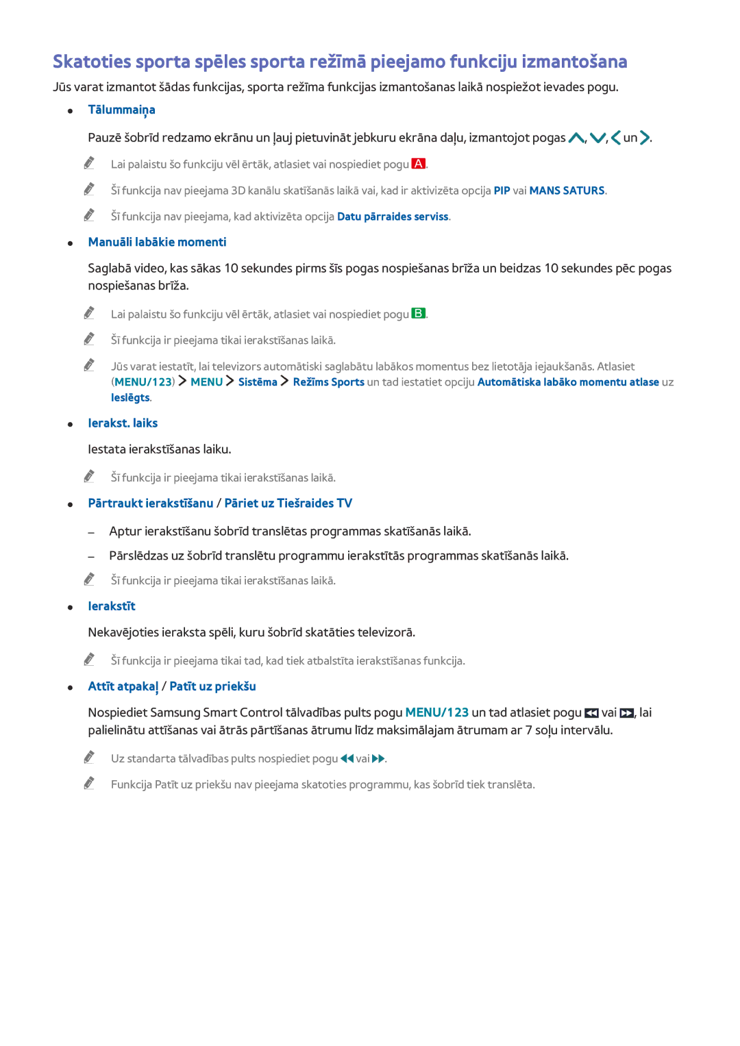 Samsung UE48JU6580UXZG, UE48JU6495UXZG, UE48JU6490UXZG, UE40JU6450UXZG manual Tālummaiņa, Manuāli labākie momenti, Ieslēgts 