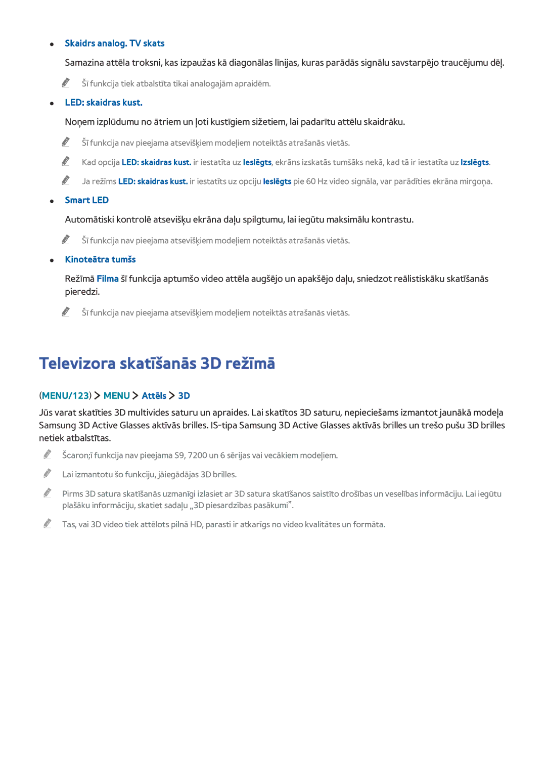 Samsung UE50JU6472UXXH manual Televizora skatīšanās 3D režīmā, Skaidrs analog. TV skats, LED skaidras kust, Smart LED 