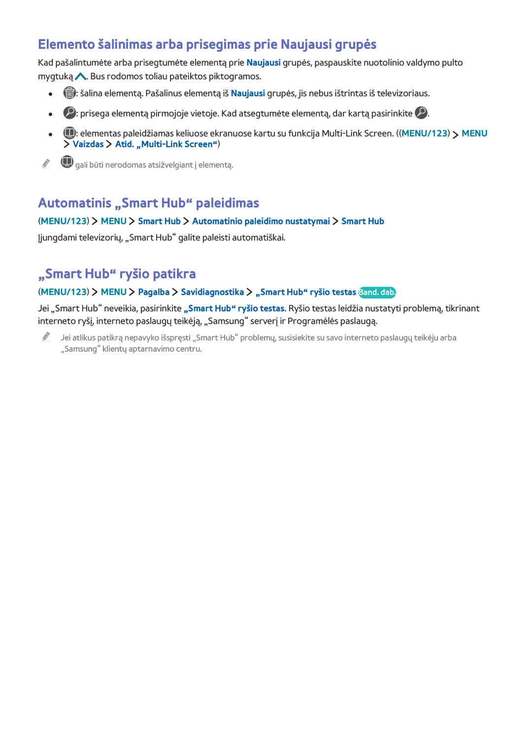 Samsung UE48JU6512UXXH manual Elemento šalinimas arba prisegimas prie Naujausi grupės, Automatinis „Smart Hub paleidimas 