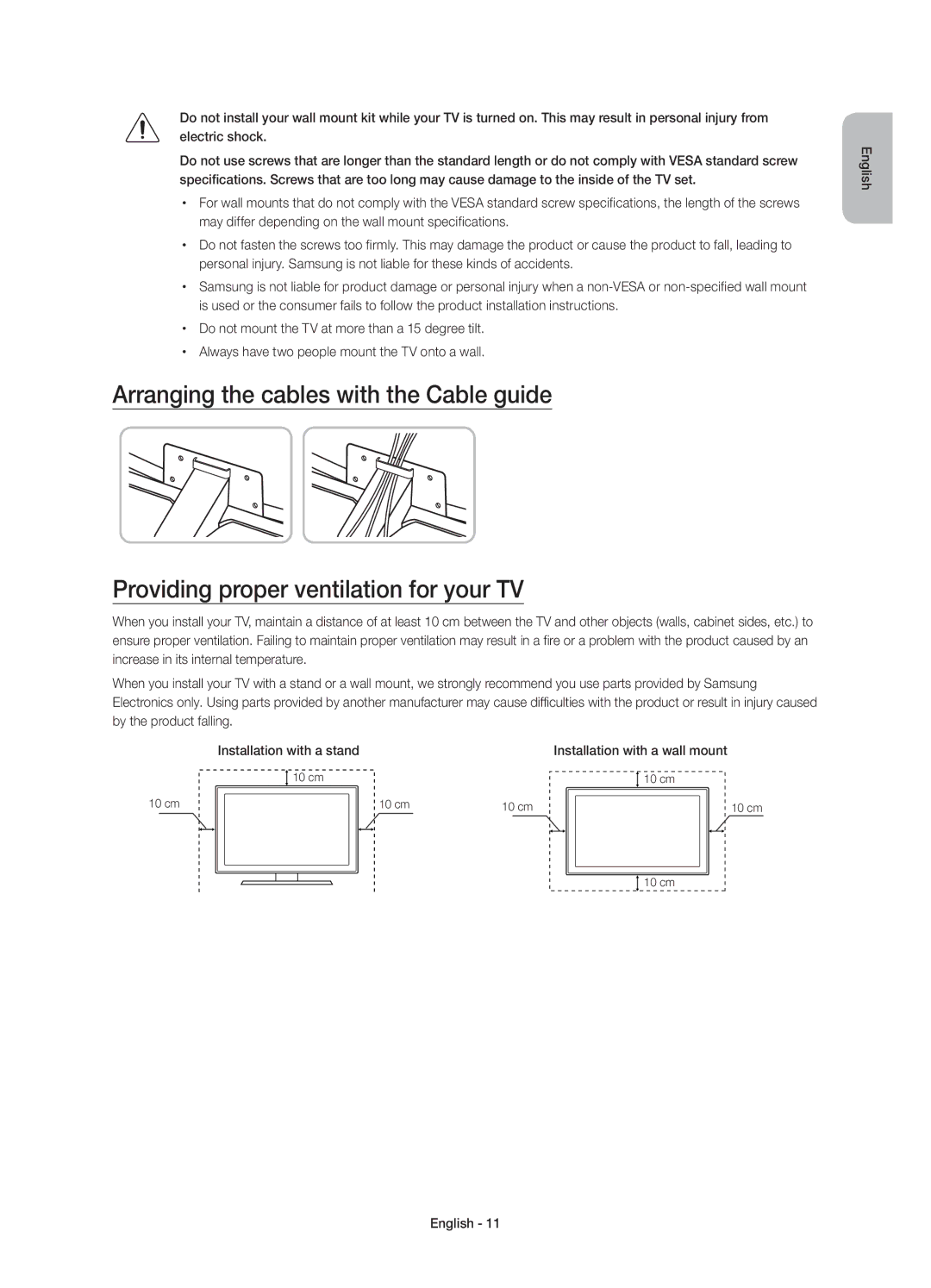 Samsung UE48JU6572UXXH, UE48JU6510SXXH May differ depending on the wall mount specifications, Installation with a stand 