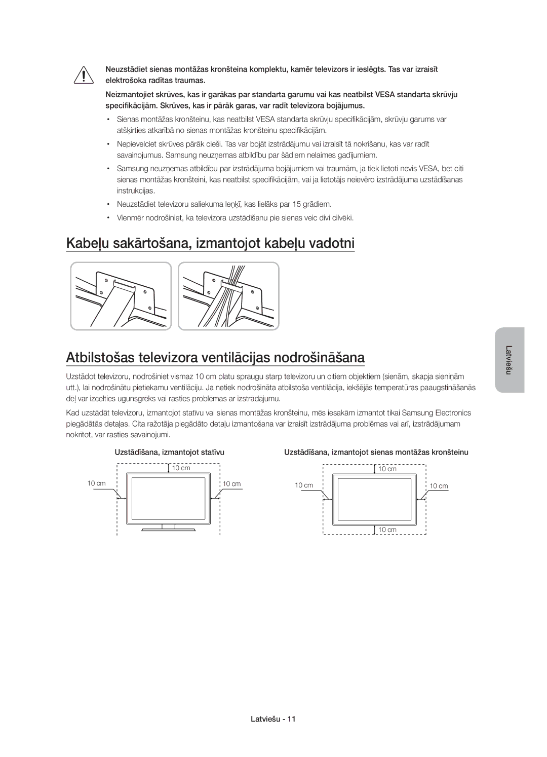 Samsung UE55JU6510SXXH, UE48JU6510SXXH, UE65JU6500WXXH, UE48JU6500WXXH Uzstādīšana, izmantojot sienas montāžas kronšteinu 