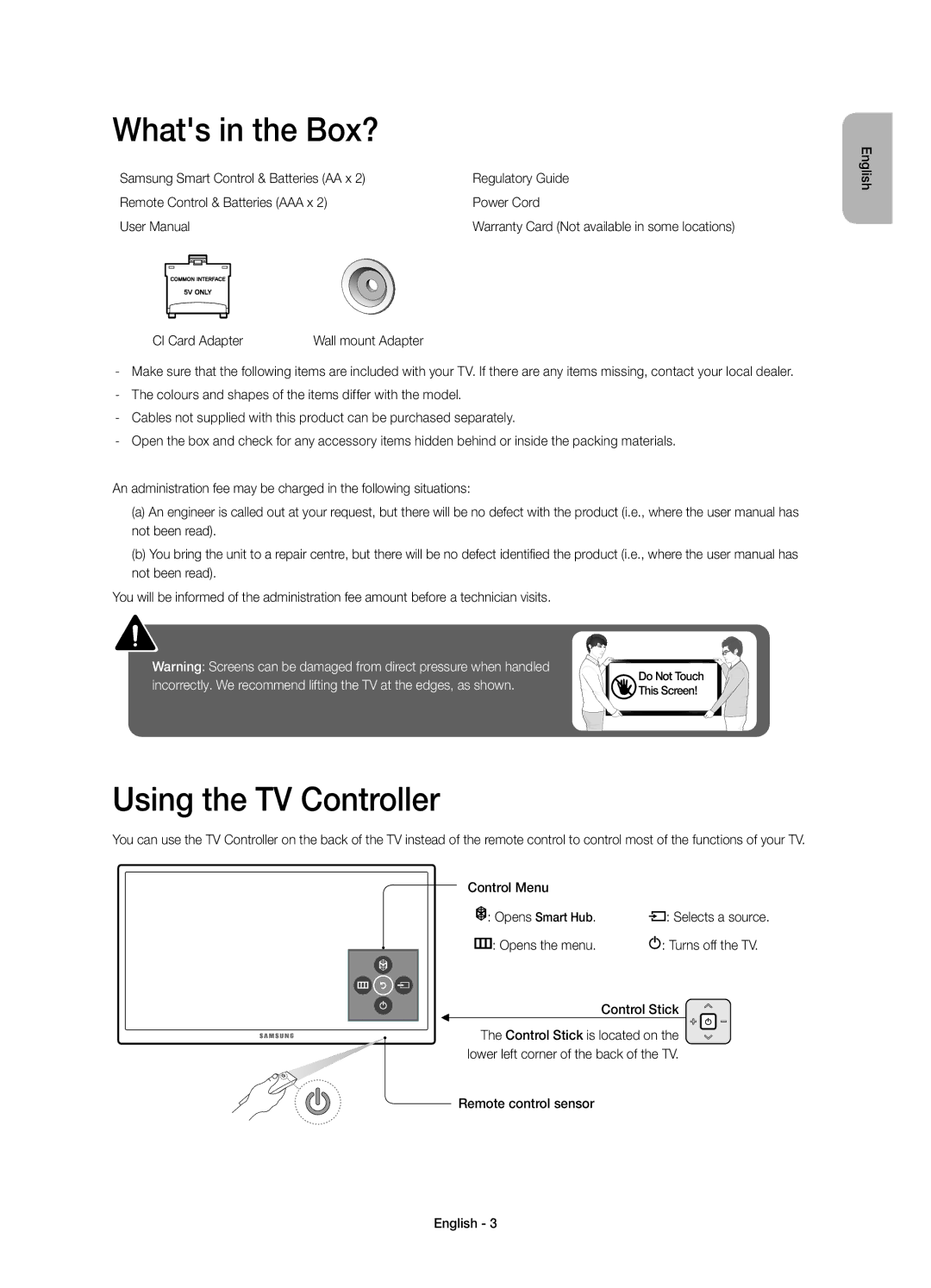 Samsung UE40JU6500WXXH, UE48JU6510SXXH, UE65JU6500WXXH, UE48JU6500WXXH manual Whats in the Box?, Using the TV Controller 