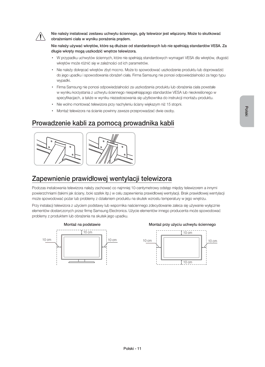 Samsung UE55JU6510SXXN, UE48JU6510SXXH, UE65JU6500WXXH, UE48JU6500WXXH, UE40JU6500WXXH Montaż przy użyciu uchwytu ściennego 