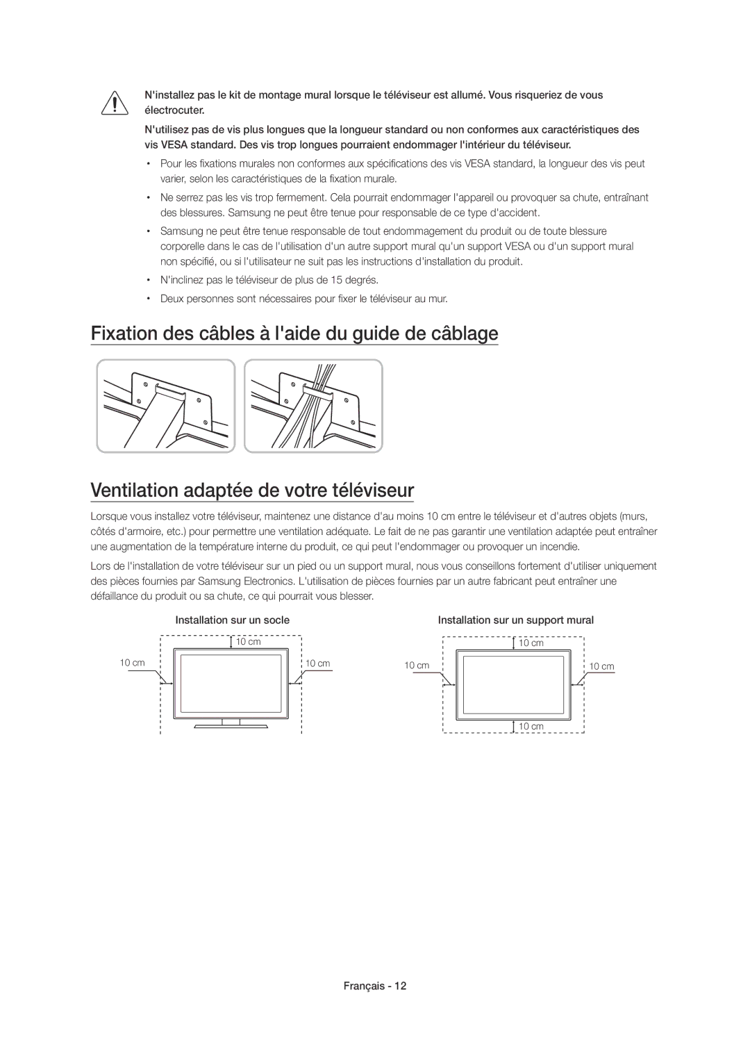 Samsung UE48JU6500WXXN, UE48JU6510SXXH, UE65JU6500WXXH, UE48JU6500WXXH, UE48JU6570UXTK manual Installation sur un support mural 