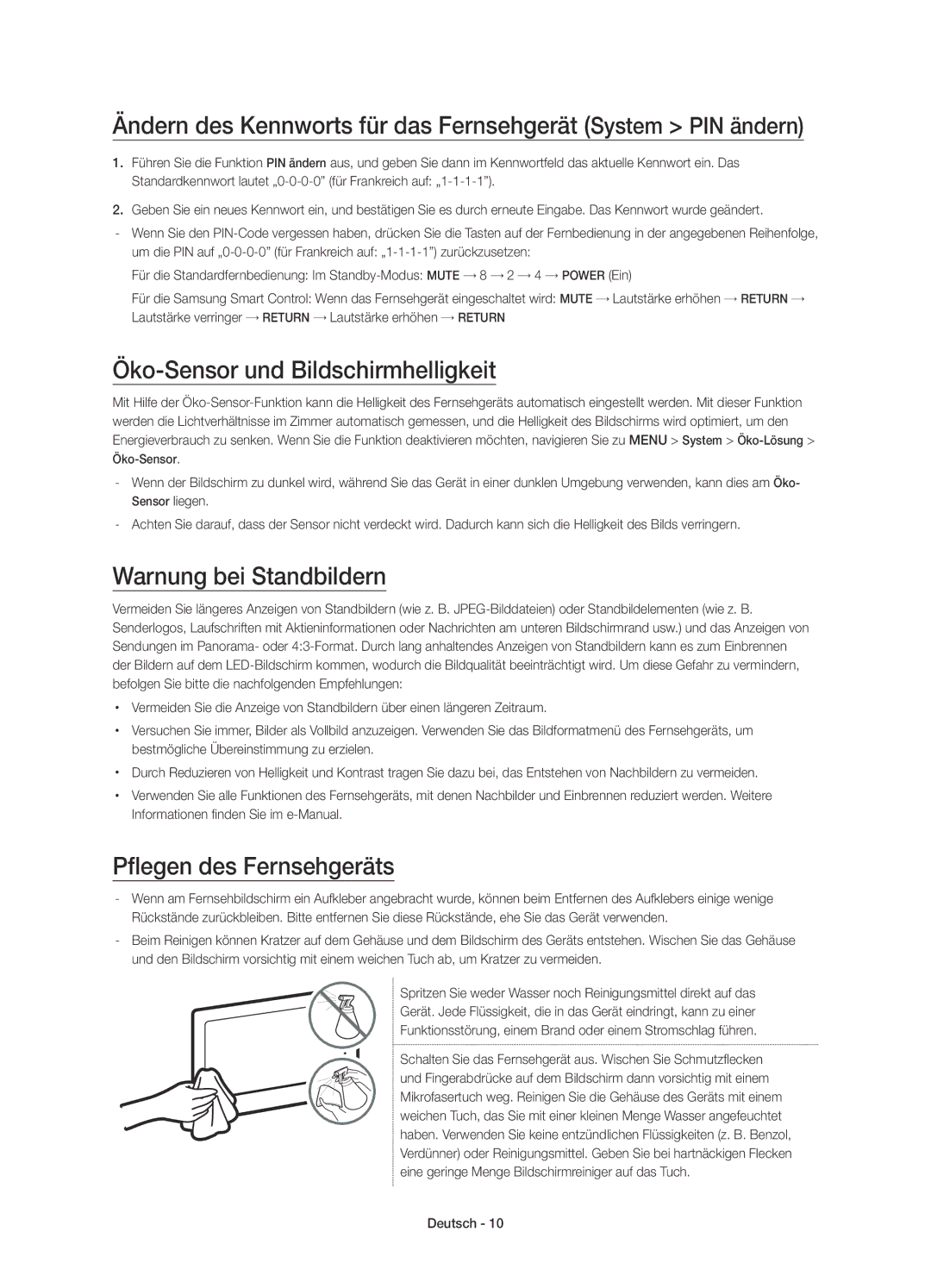 Samsung UE55JU6510SXXH Ändern des Kennworts für das Fernsehgerät System PIN ändern, Öko-Sensor und Bildschirmhelligkeit 