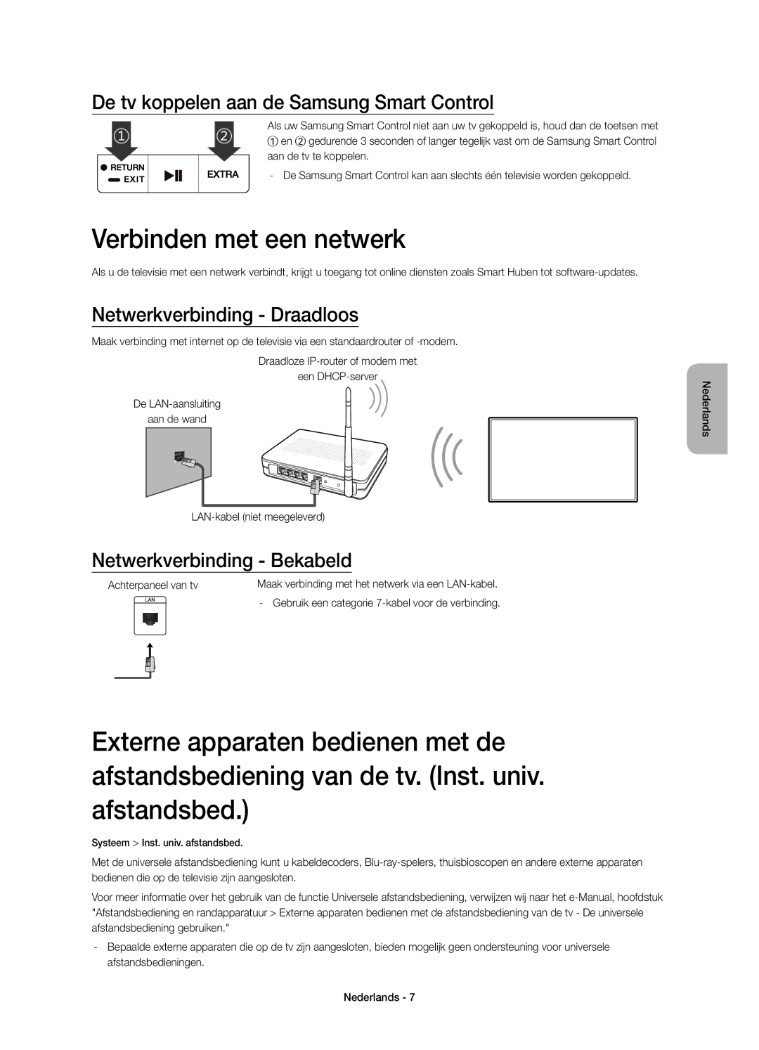 Samsung UE55JU6570UXZG Verbinden met een netwerk, De tv koppelen aan de Samsung Smart Control, Netwerkverbinding Draadloos 