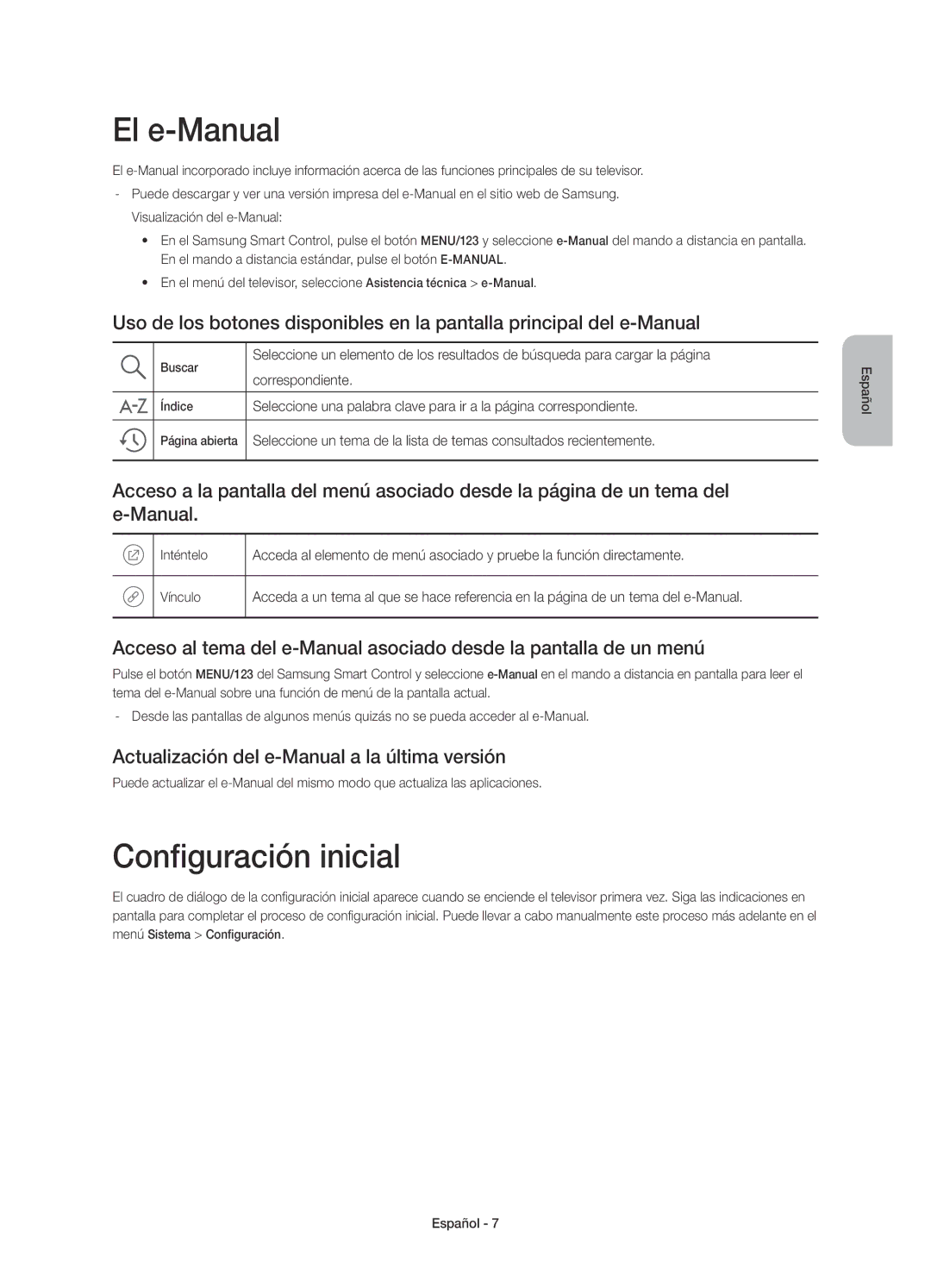 Samsung UE40JU6510UXZT El e-Manual, Configuración inicial, Actualización del e-Manual a la última versión, Correspondiente 