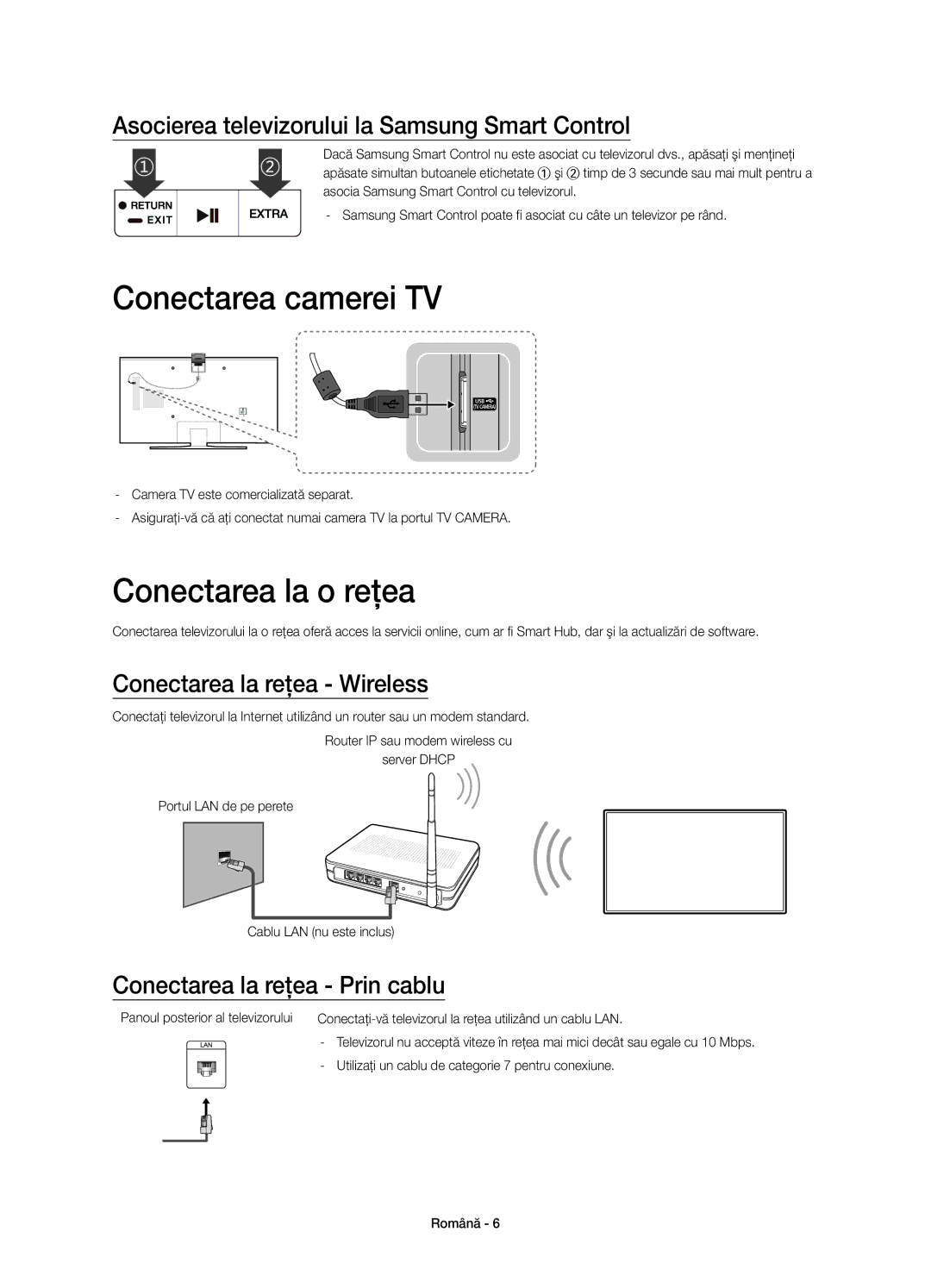 Samsung UE40JU6740SXXH Conectarea camerei TV, Conectarea la o reţea, Asocierea televizorului la Samsung Smart Control 