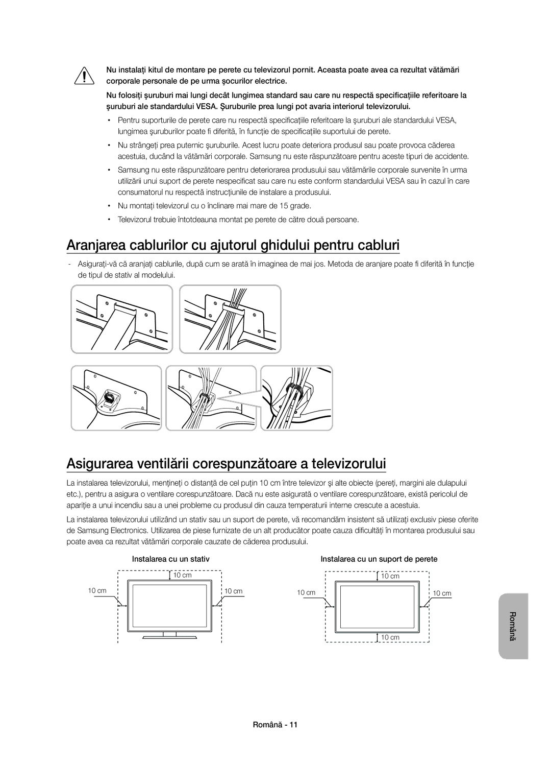 Samsung UE55JU6642UXXH, UE48JU6640SXXH, UE55JU6740SXXH manual Aranjarea cablurilor cu ajutorul ghidului pentru cabluri 