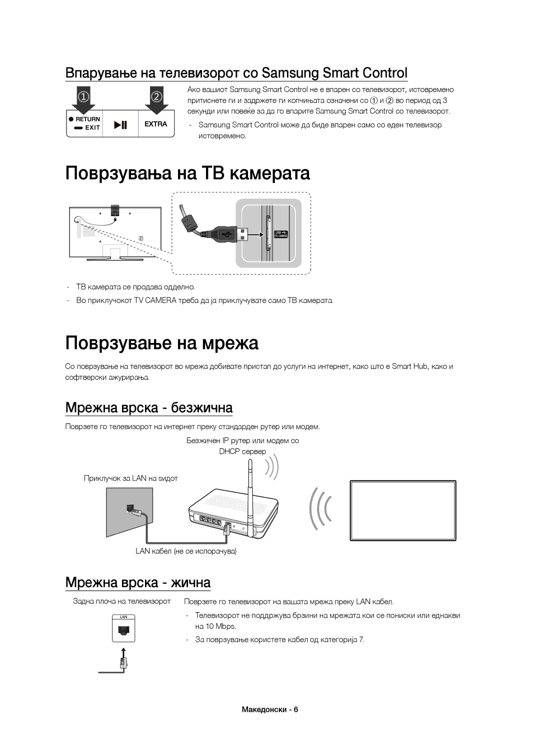 Samsung UE40JU6652UXXH Поврзувања на ТВ камерата, Поврзување на мрежа, Впарување на телевизорот со Samsung Smart Control 