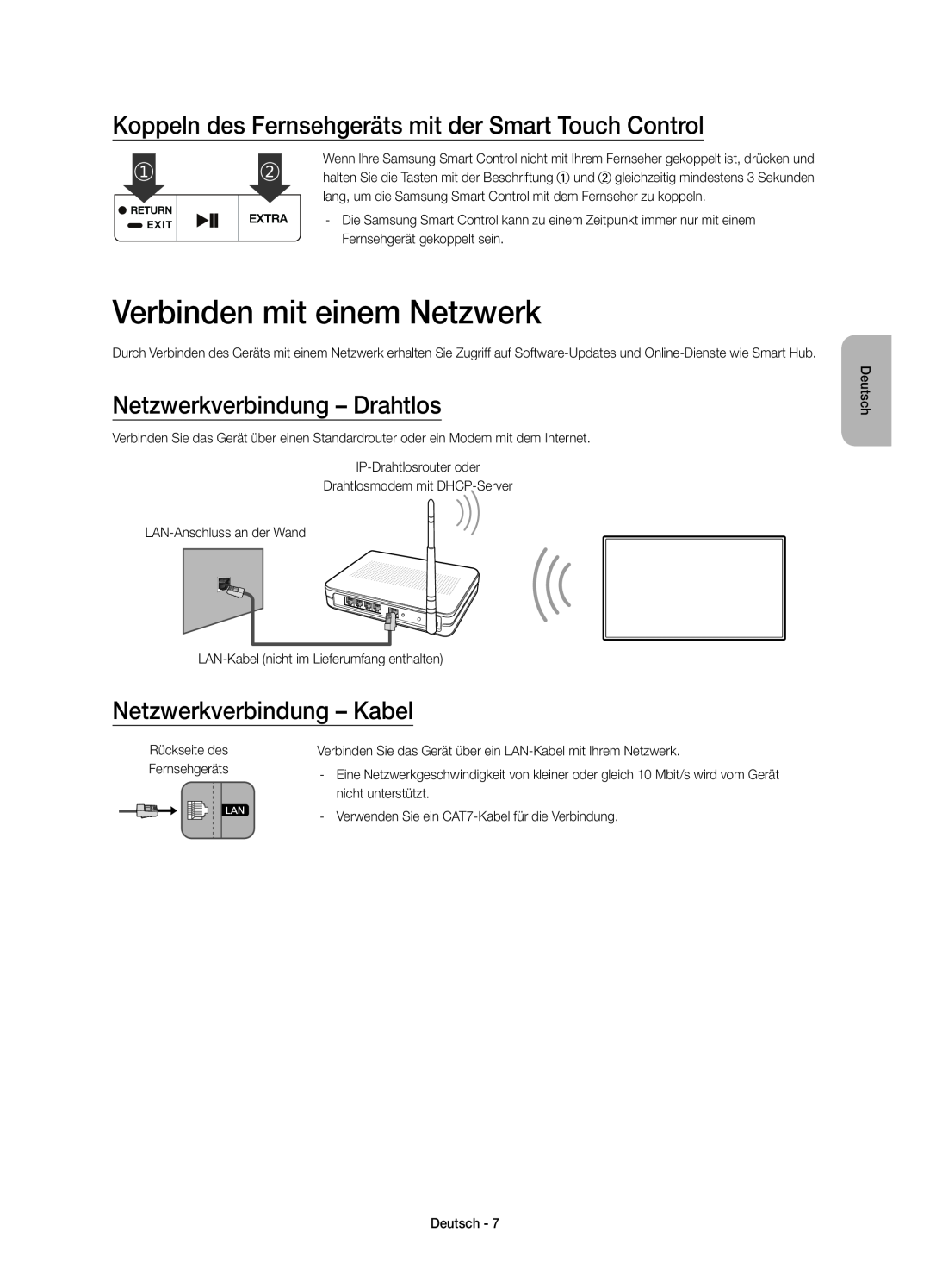Samsung UE55JU7500TXZF, UE48JU7500TXXC Verbinden mit einem Netzwerk, Koppeln des Fernsehgeräts mit der Smart Touch Control 