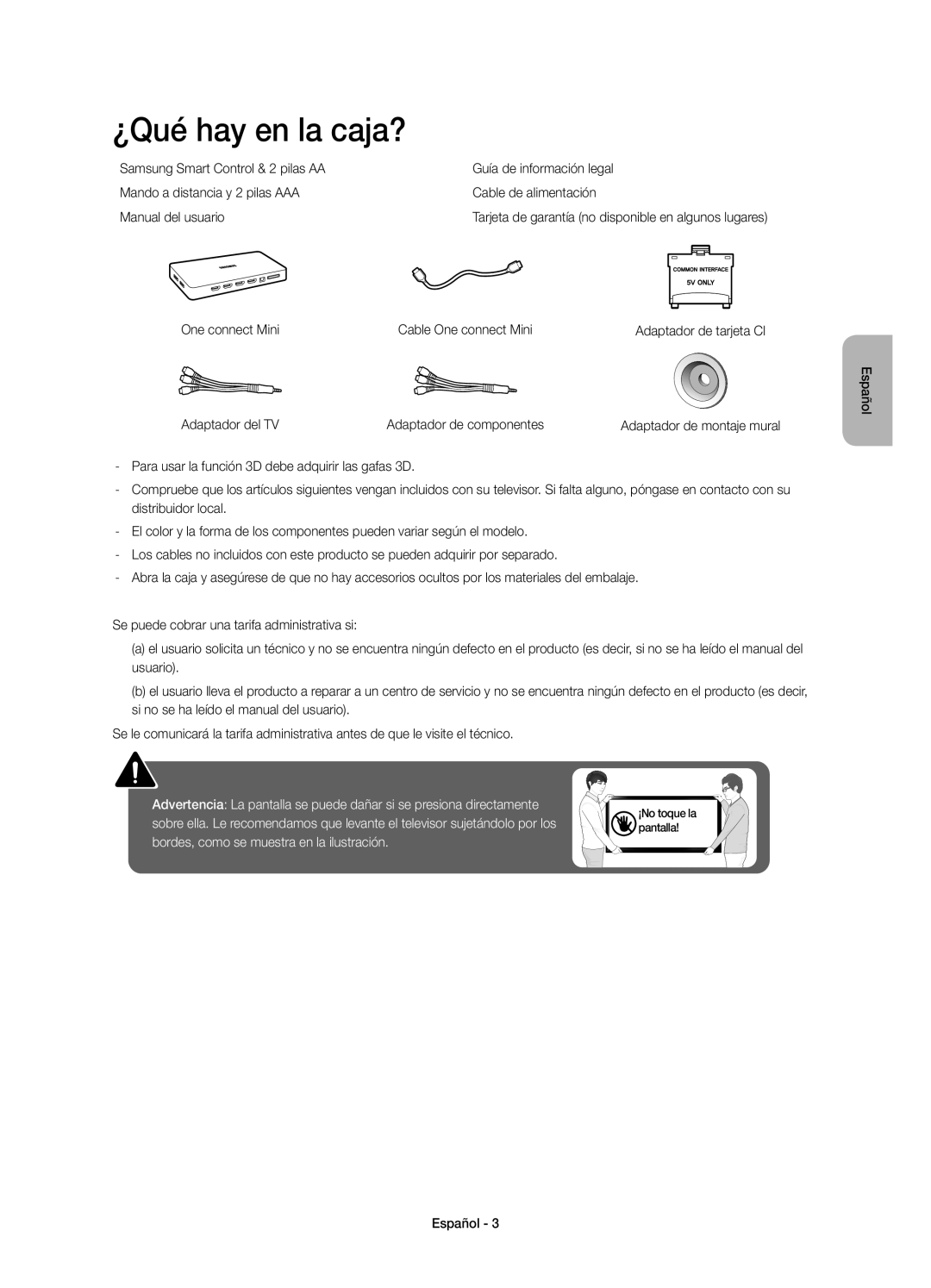 Samsung UE78JU7500TXZF, UE48JU7500TXXC, UE55JU7500TXZF manual ¿Qué hay en la caja?, One connect Mini Cable One connect Mini 