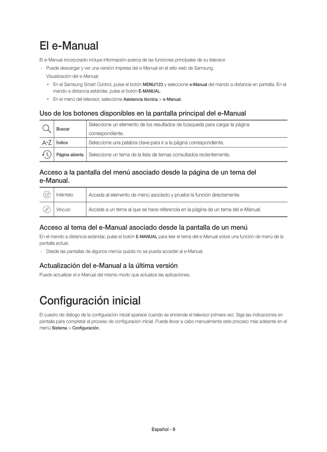 Samsung UE55JU7500TXZT El e-Manual, Configuración inicial, Actualización del e-Manual a la última versión, Correspondiente 