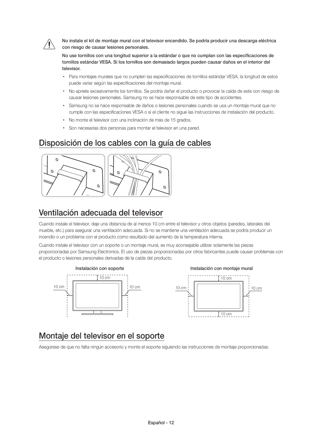 Samsung UE78JU7500TXXC, UE48JU7500TXXC, UE78JU7500TXZF, UE55JU7500TXZF, UE48JU7500TXZF Montaje del televisor en el soporte 