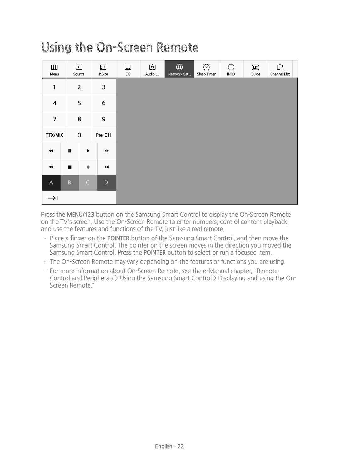 Samsung UE48JU7500TXZT, UE48JU7500TXXC, UE78JU7500TXZF, UE55JU7500TXZF, UE48JU7500TXZF manual Using the On-Screen Remote 