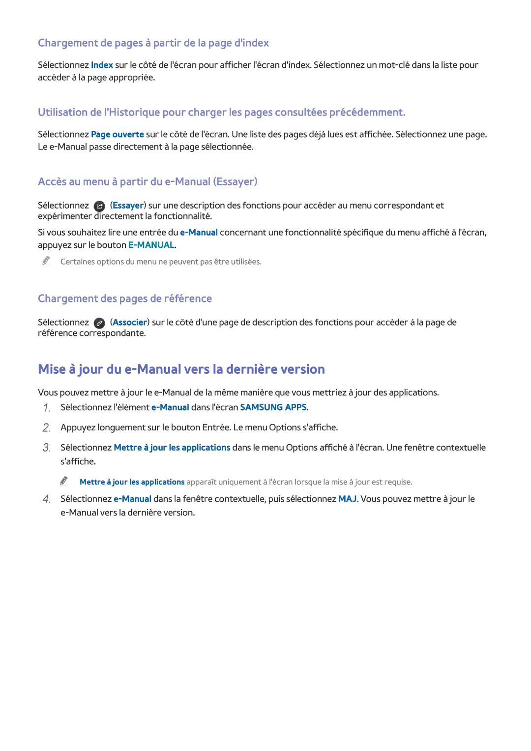 Samsung UE49J5200AWXZF Mise à jour du e-Manual vers la dernière version, Chargement de pages à partir de la page dindex 