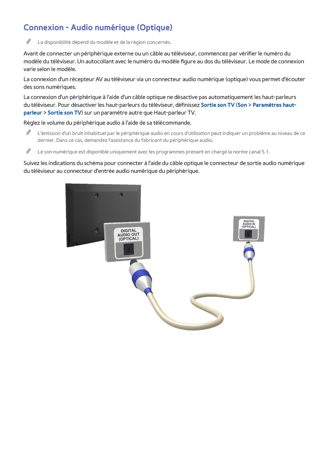 Samsung UE50J6100AWXZF, UE49J5200AWXZF, UE48J5200AWXZF, UE32J4500AWXZF, UE58J5200AWXZF manual Connexion Audio numérique Optique 