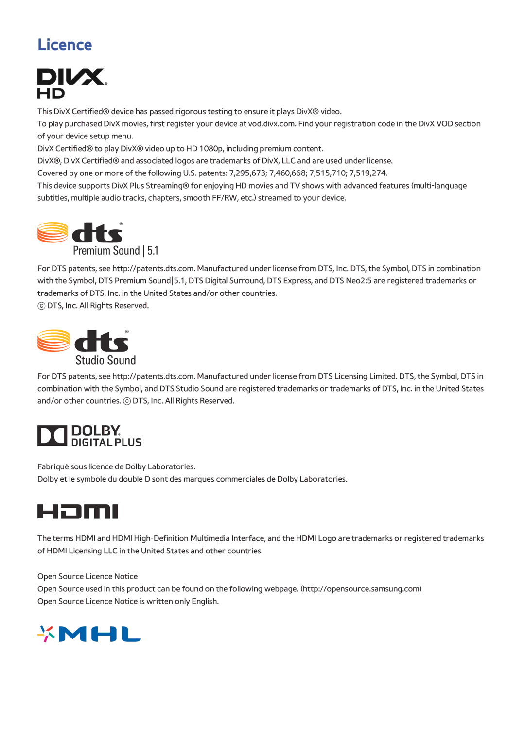 Samsung UE49J5200AWXZF, UE48J5200AWXZF, UE32J4500AWXZF, UE50J6100AWXZF, UE58J5200AWXZF manual Licence 