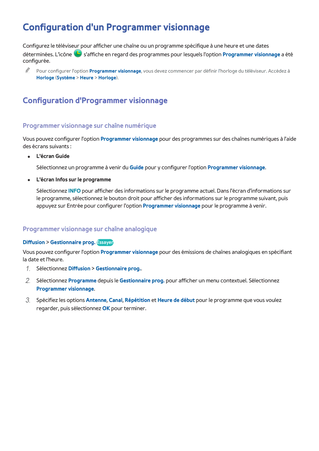 Samsung UE49J5200AWXZF, UE48J5200AWXZF manual Configuration dun Programmer visionnage, Configuration dProgrammer visionnage 