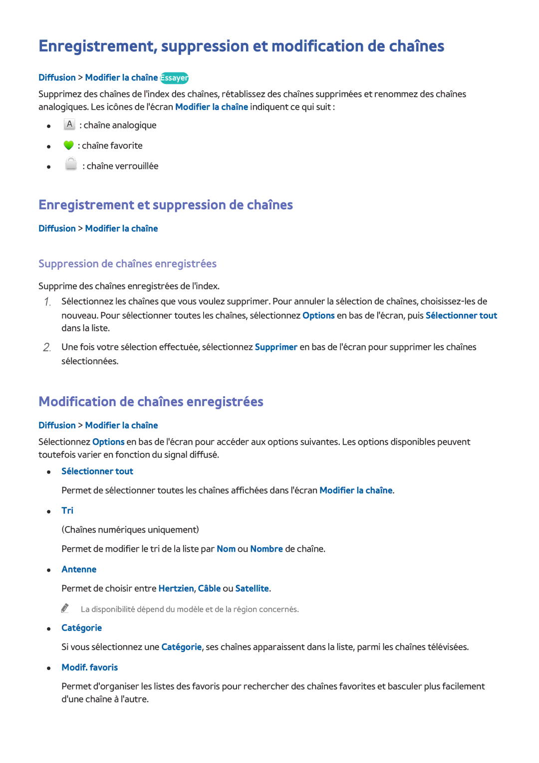 Samsung UE50J6100AWXZF Enregistrement, suppression et modification de chaînes, Enregistrement et suppression de chaînes 