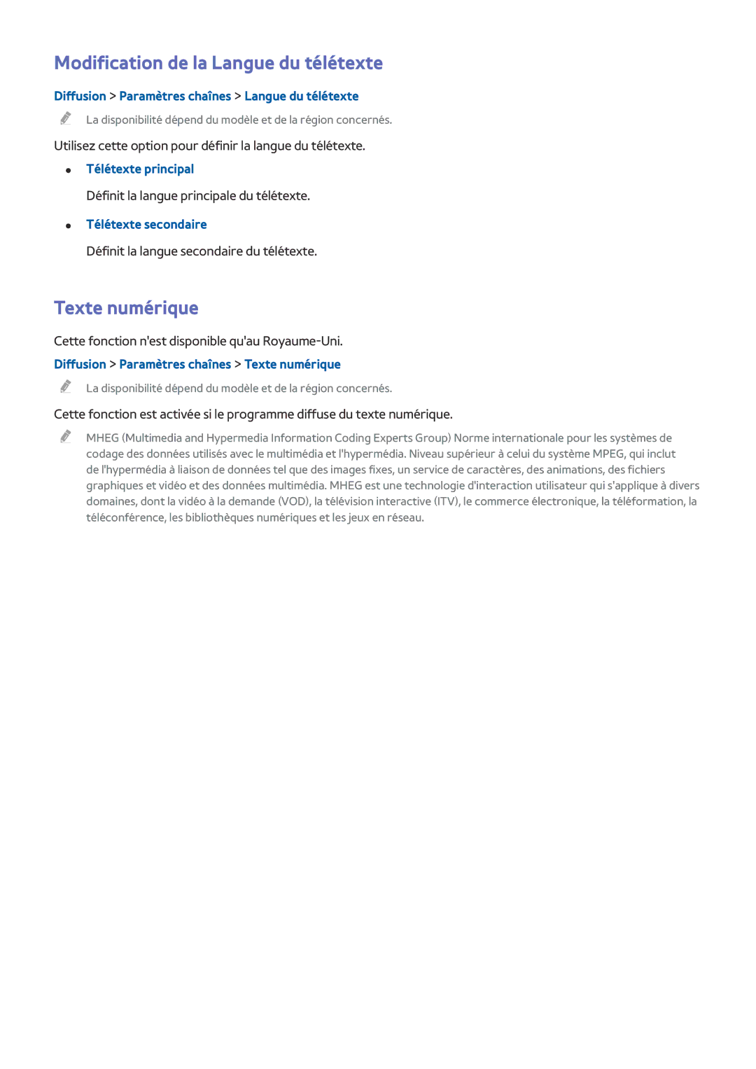 Samsung UE32J4500AWXZF, UE49J5200AWXZF, UE48J5200AWXZF manual Modification de la Langue du télétexte, Texte numérique 