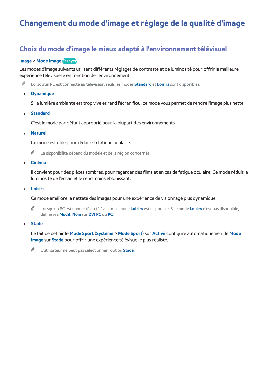 Samsung UE48J5200AWXZF, UE49J5200AWXZF, UE32J4500AWXZF manual Changement du mode dimage et réglage de la qualité dimage 