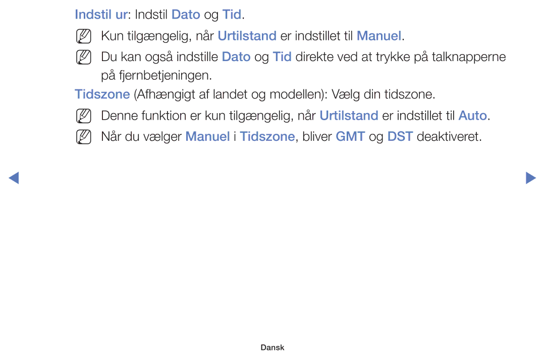 Samsung UE32K5105AKXXE, UE49K5105AKXXE, UE32K4105AKXXE, UE40K5105AKXXE, UE55K5105AKXXE manual Indstil ur Indstil Dato og Tid 