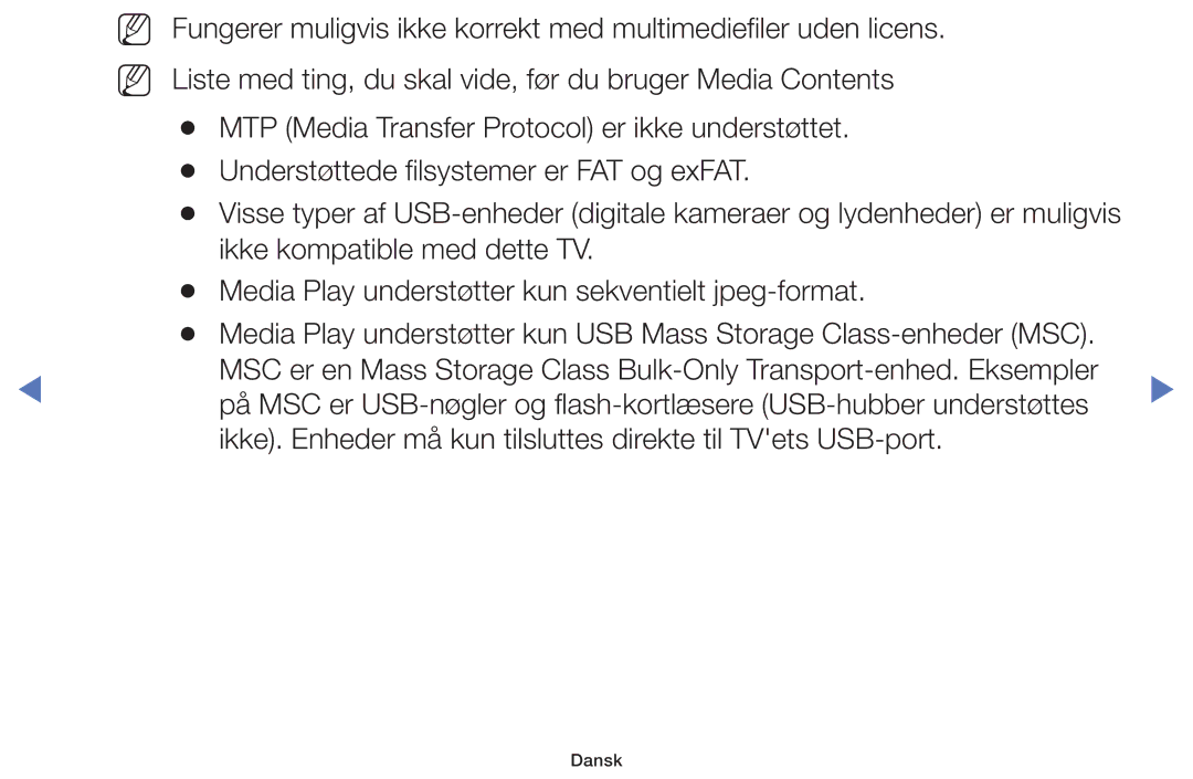 Samsung UE55K5105AKXXE, UE49K5105AKXXE, UE32K5105AKXXE manual Ikke. Enheder må kun tilsluttes direkte til TVets USB-port 