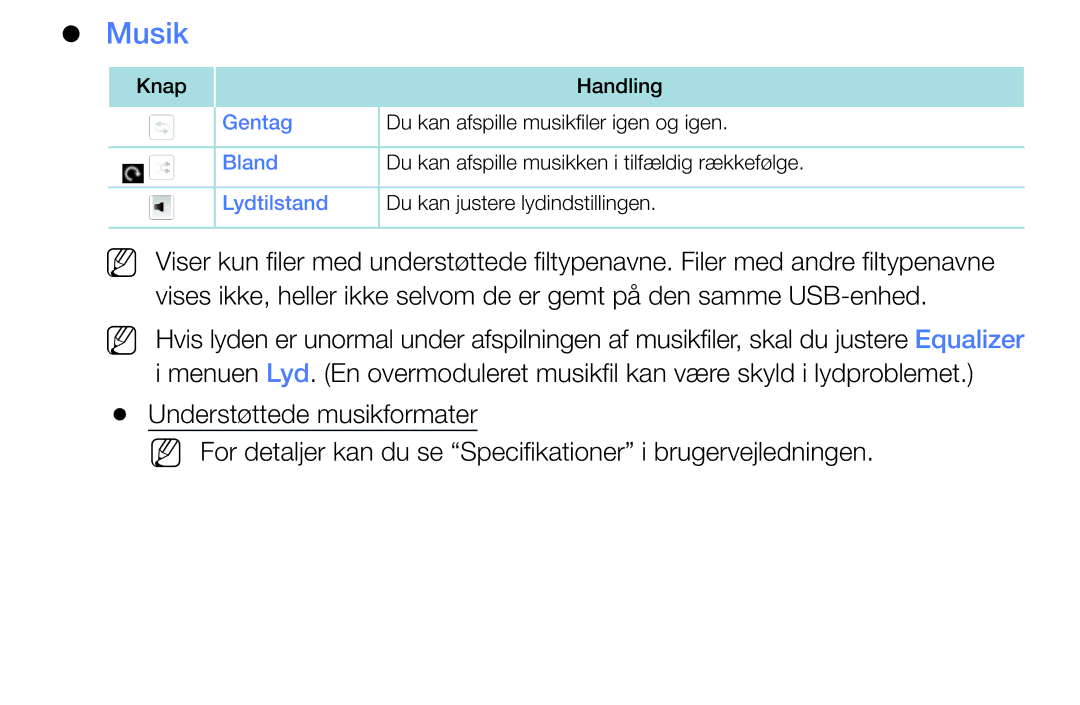 Samsung UE40K5105AKXXE, UE49K5105AKXXE, UE32K5105AKXXE, UE32K4105AKXXE, UE55K5105AKXXE manual Musik 