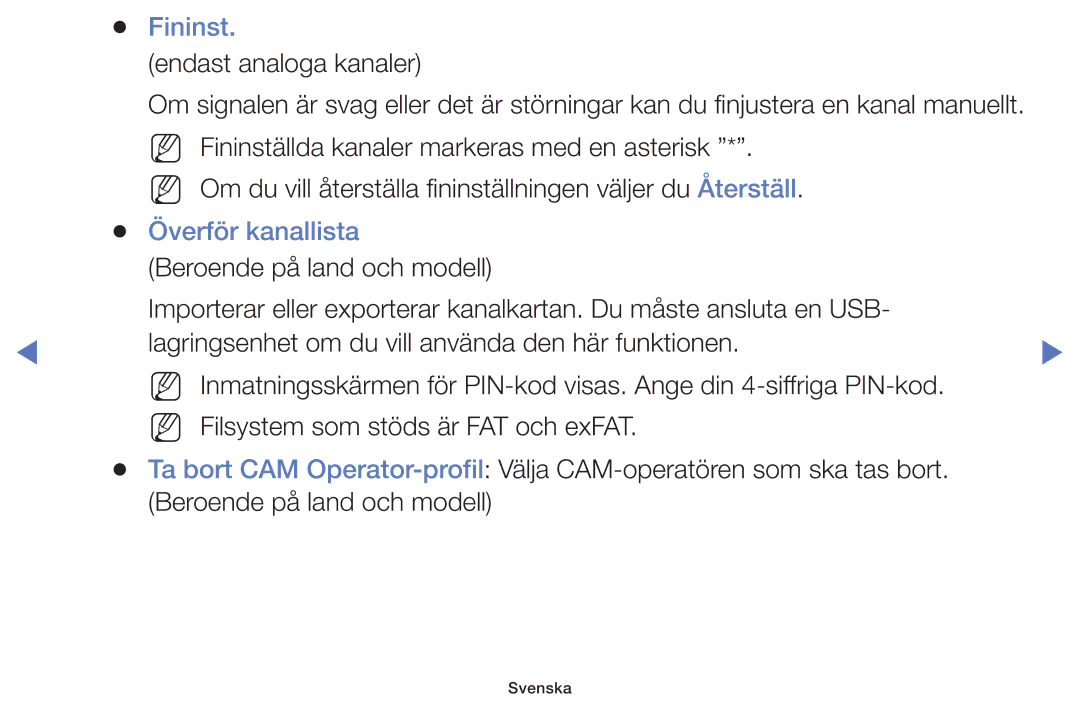 Samsung UE32K5105AKXXE, UE49K5105AKXXE, UE32K4105AKXXE, UE40K5105AKXXE, UE55K5105AKXXE manual Fininst, Överför kanallista 