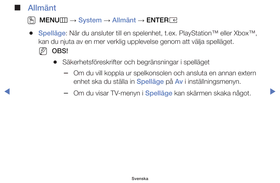 Samsung UE40K5105AKXXE, UE49K5105AKXXE, UE32K5105AKXXE, UE32K4105AKXXE manual OO MENUm → System → Allmänt → Entere 