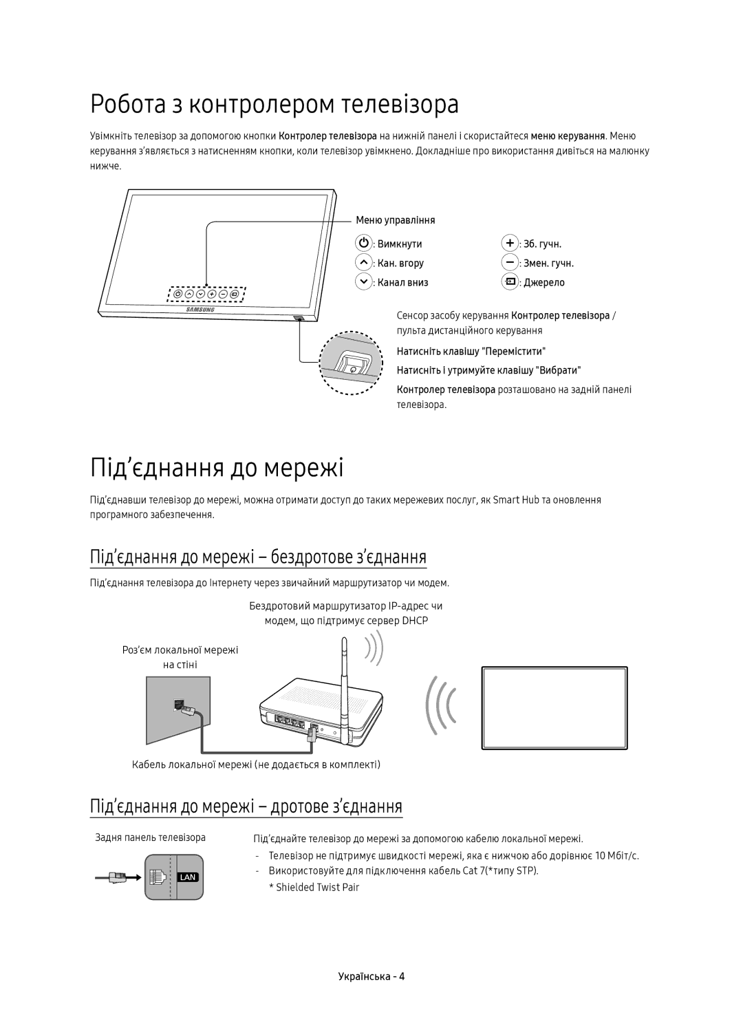 Samsung UE40K5510BUXRU, UE49K5510BUXRU Робота з контролером телевізора, Під’єднання до мережі бездротове з’єднання 