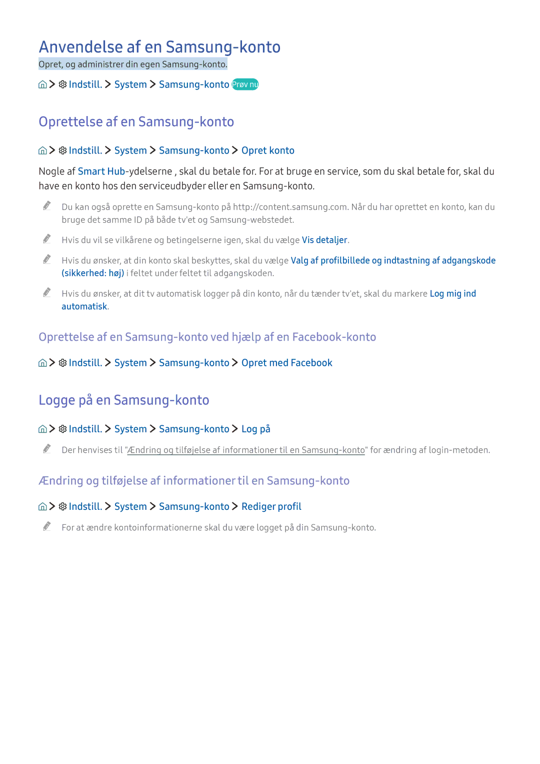 Samsung UE49K6375SUXXE manual Anvendelse af en Samsung-konto, Oprettelse af en Samsung-konto, Logge på en Samsung-konto 