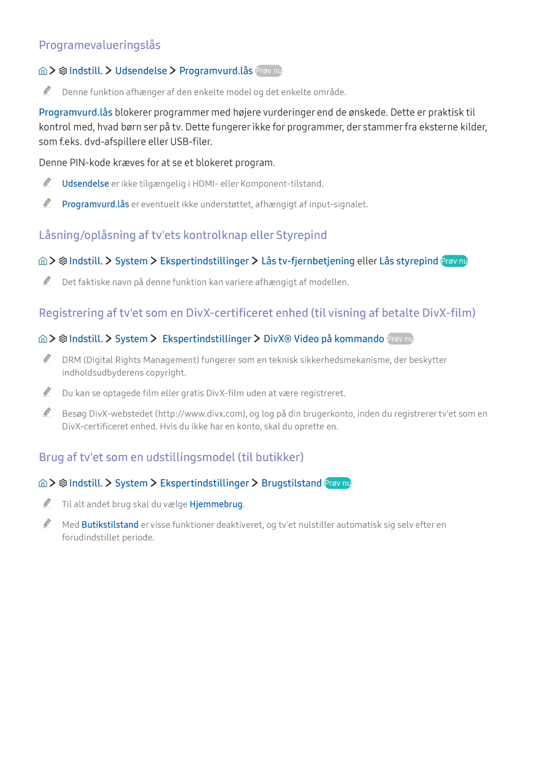 Samsung UE40K6375SUXXE, UE49K5515AKXXE manual Programevalueringslås, Låsning/oplåsning af tvets kontrolknap eller Styrepind 