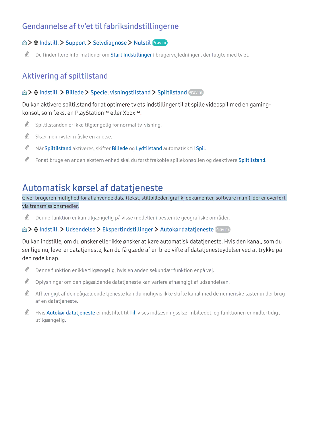 Samsung UE40K5505AKXXE, UE49K5515AKXXE Automatisk kørsel af datatjeneste, Gendannelse af tvet til fabriksindstillingerne 