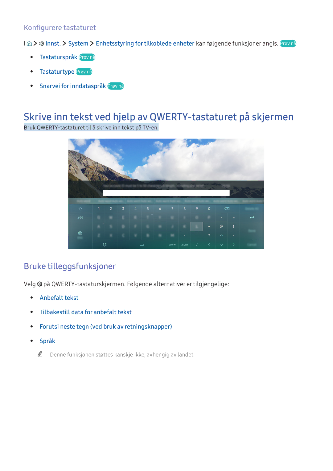 Samsung UE40K5515AKXXE, UE49K5515AKXXE Skrive inn tekst ved hjelp av QWERTY-tastaturet på skjermen, Konfigurere tastaturet 