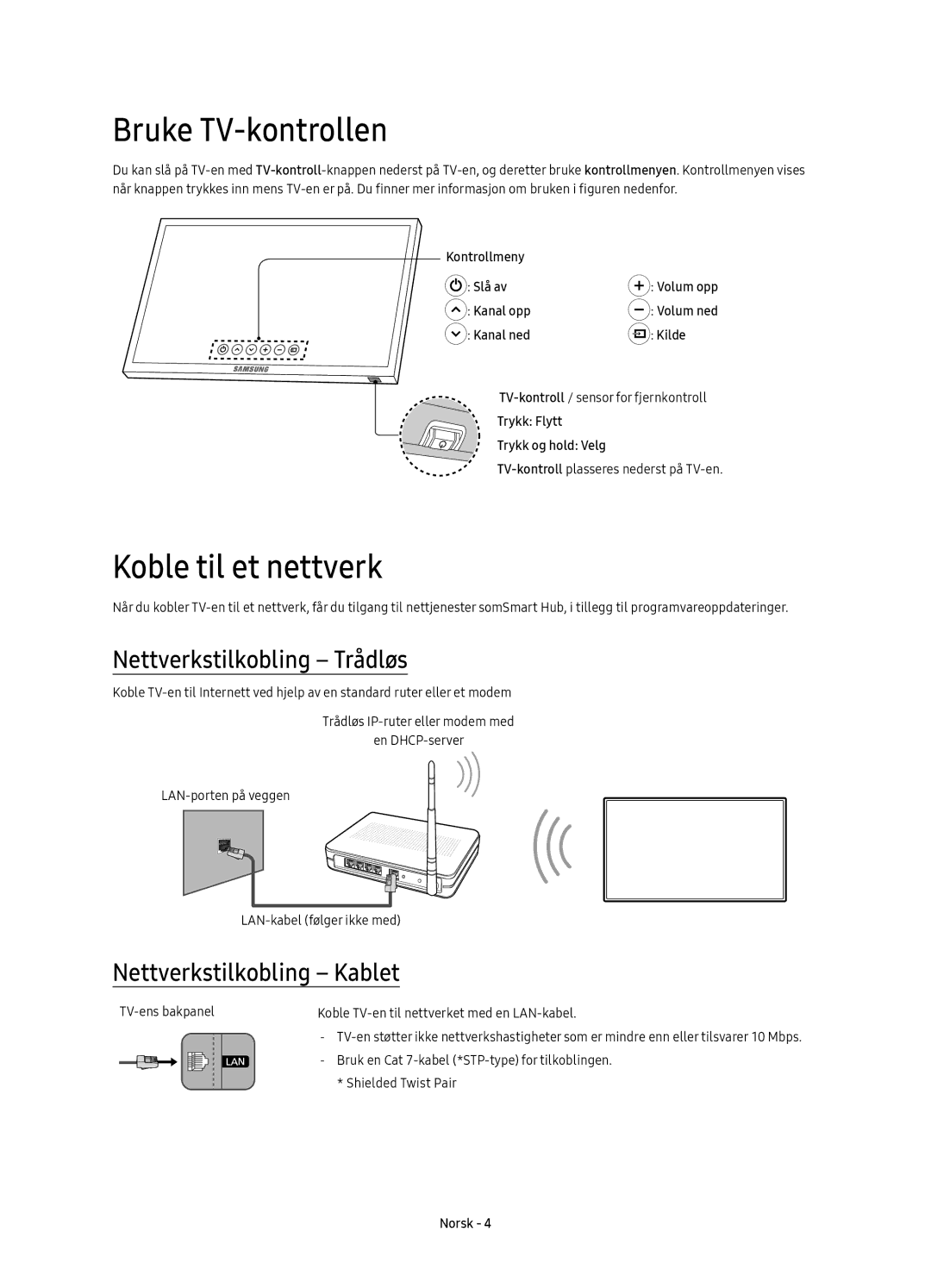 Samsung UE32K5605AKXXE Bruke TV-kontrollen, Koble til et nettverk, Nettverkstilkobling Trådløs, Nettverkstilkobling Kablet 